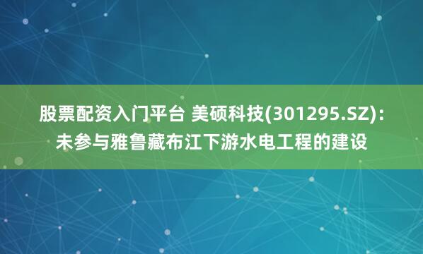 股票配资入门平台 美硕科技(301295.SZ)：未参与雅鲁藏布江下游水电工程的建设